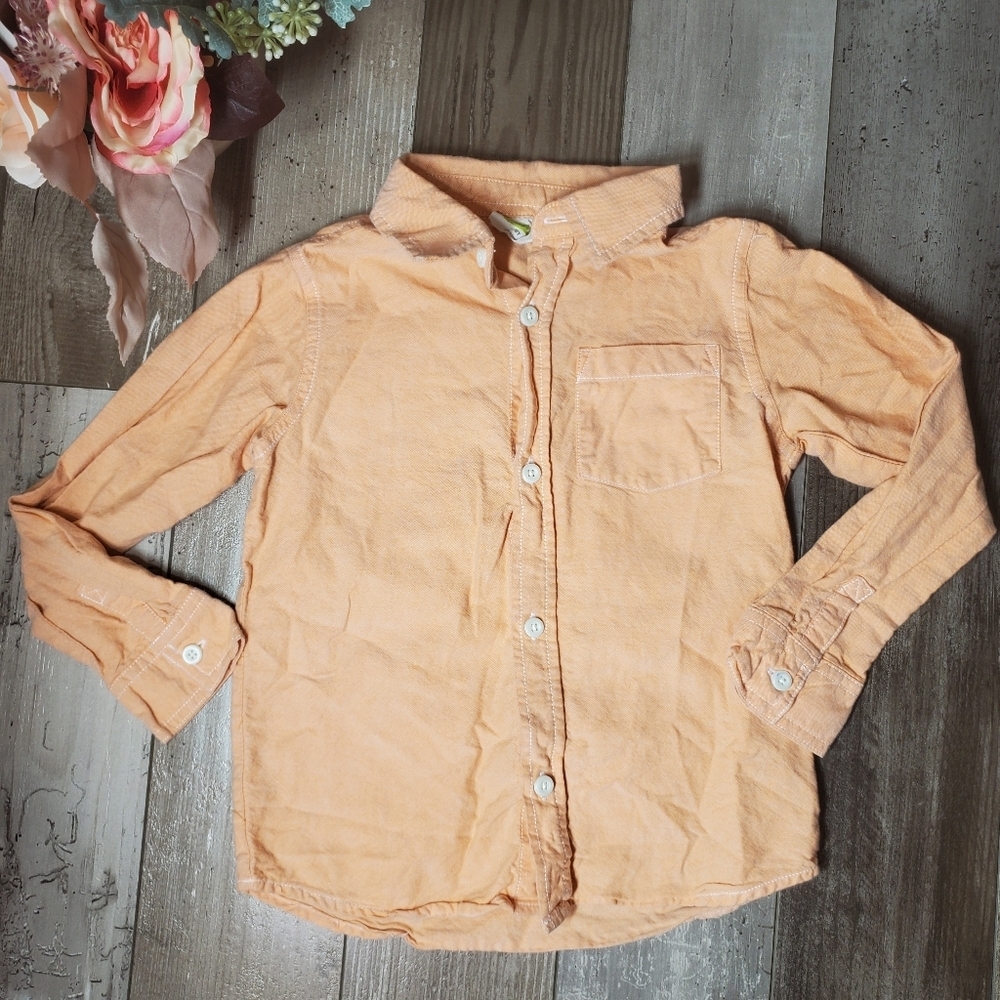 Crazy 8 100% Cotton Peach Orange Button Up Casual Shirt Size 5T Toddler Boy NWOT